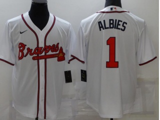 Nike Atlanta Braves #1 Ozzie Albies Cool Base Jersey White