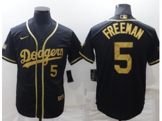 Nike Los Angeles Dodgers #5 Freddie Freeman Cool Base Jersey Black Golden 