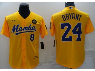 Los Angeles Dodgers #8/24 Kobe Bryant Mamba Cool Base Jersey Yellow