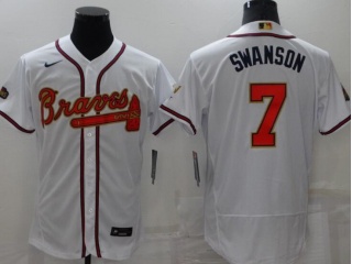 Nike Atlanta Braves #7 Dansby Swanson Gold Program Champion Flexbase Jersey White