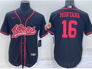 San Francisco 49ers #16 Joe Montana Baseball Jersey Black