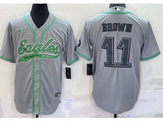 Philadelphia Eagles #11 Aj Brown Baseball Jersey Grey 