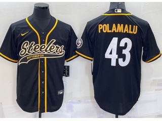 Pittsburgh Steelers #43 Troy Polamalu Baseball Jersey Black 