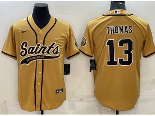 New Orleans Saints #13 Michael Thomas Baseball Jersey Gold 