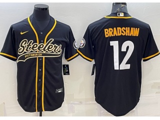 Pittsburgh Steelers #12 Terry Bradshaw  Baseball Jersey Black 