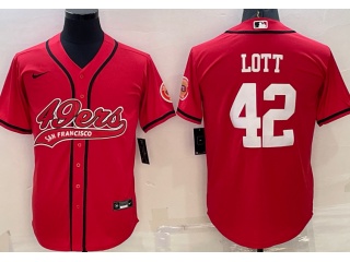 San Francisco 49ers #42 Ronnie Lott Baseball Jersey Red 