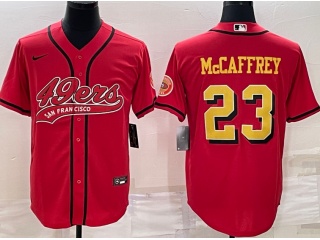 San Francisco 49ers #23 Christian Mccaffrey Baseball Jersey Red With Gold Number 