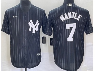 New York Yankees #7 Mickey Mantle Pinstrip Cool Base Jersey Black 