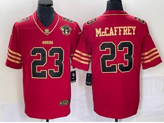 San Francisco 49ers #23 Christian Mccaffrey With Golden Name Limited Jersey Red