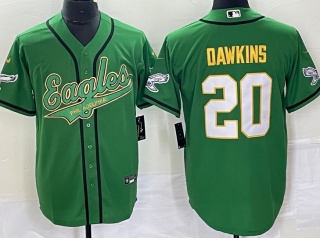 Philadelphia Eagles #20 Brian Dawkins With Gold Name Baseball Jersey Kelly Green 