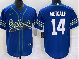 Seattle Seahawks #14 DK Metcalf Throwback Baseball Jersey Blue