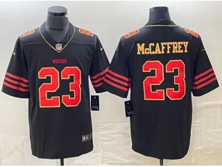 San Francisco 49ers #23 Christian Mccaffrey with Red Number Limited Jersey Black Golden