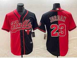 Chicago Bulls #23 Michael Jordan Split Baseball Jersey Red/Black