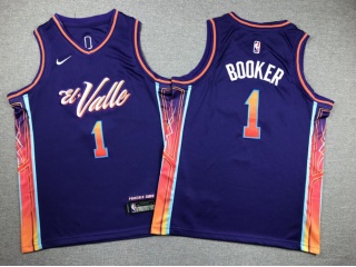 Youth Phoenix Suns #1 Devin Booker 2024 City Jersey Purple