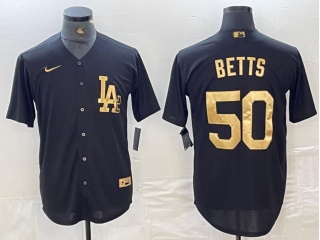 Los Angeles Dodgers #50 Mookie Betts Jersey Black Golden