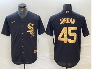 Chicago White Sox #45 Michael Jordan Cool Base Jersey Black Golden