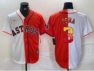 Houston Astros #3 Jeremy Pena Split Golden Number Jersey White/Orange