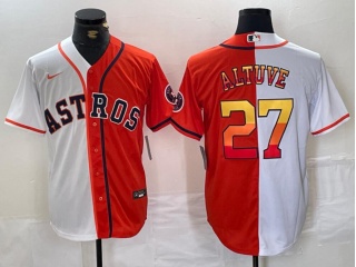 Houston Astros #27 Jose Altuve Split Golden Number Jersey White/Orange