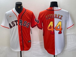 Houston Astros #44 Yordan Alvarez Split Golden Number Jersey White/Orange