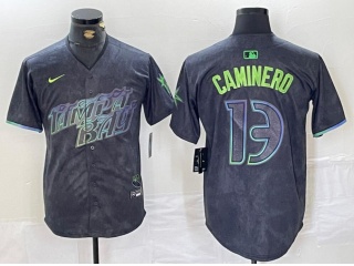 Nike Tampa Bay Rays #13 Junior Caminero 2024 City Connect Jersey Charcoal