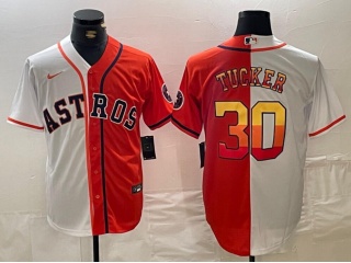 Houston Astros #30 Kyle Tucker Split Golden Number Jersey White/Orange