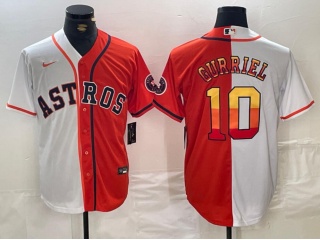 Houston Astros #10 Yuli Gurriel Split Golden Number Jersey White/Orange