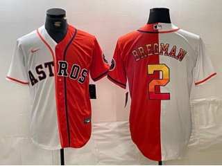 Houston Astros #2 Alex Bregman Split Golden Number Jersey White/Orange
