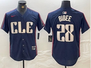 Cleveland Guardians #28 Tanner Bibee City Connect Cool Base Jersey Navy Blue