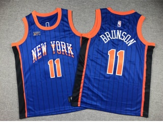 Youth New York Knicks #11 Jalen Brunson 2024 City Jersey Blue Pinstripes