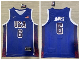 Team USA #6 Lebron James Paris 2024 Olympics Jersey Navy Blue