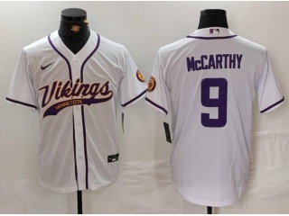 Minnesota Vikings #9 J.J. McCarthy Baseball Jersey White