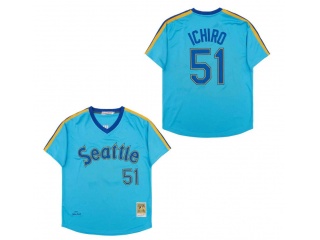 Seattle Mariners #51 Ichiro Suzuki Pullover Throwback Jersey Blue