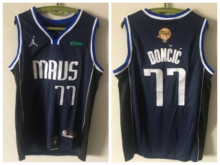 Dallas Mavericks #77 Luka Doncic Mavs with Final Patch Jersey Dark Blue