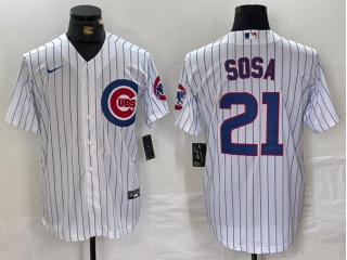 Chicago Cubs #21 Sammy Sosa Cool Base Jersey White Pinstripes