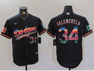 Los Angeles Dodgers #34 Fernando Valenzuela Special Mexico Jersey Black