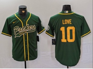 Green Bay Packers #10 Jordan Love Yellow Number Throwback Baseball Jersey Green