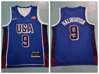 Team USA #9 Tyrese Haliburton Paris 2024 Olympics Jersey Navy Blue