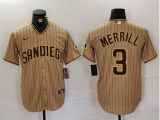 San Diego Padres #3 Jackson Merrill Cool Base Jersey Tan