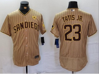 San Diego Padres #23 Fernando Tatis Jr with PS Patach Flexbase Jersey Tan Pinstripes