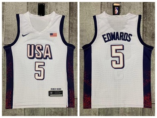 Team USA #5 Anthony Edwards Paris 2024 Olympics Jersey White