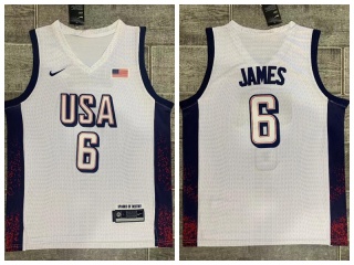 Team USA #6 Lebron James Paris 2024 Olympics Jersey White