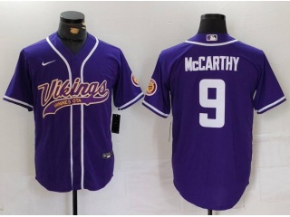 Minnesota Vikings #9 J.J. McCarthy Baseball Jersey Purple