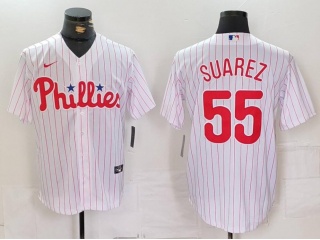 Philadelphia Phillies #55 Ranger Suárez Cool Base Jersey White Pinstripes