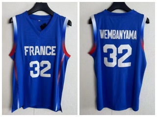 Team France #32 Victor Wembanyama Paris 2024 Olympics Jersey Blue