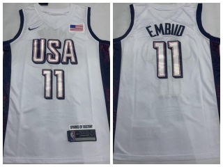 Team USA #11 Joel Embiid Paris 2024 Olympics Jersey White