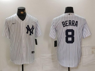 New York Yankees #8 Yogi Berra Pinstripes Cool Base Jersey White