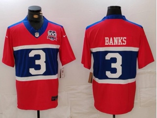 New York Giants #3 Deonte Banks with 100th Patch Vapor F.U.S.E. Limited Jersey Century Red