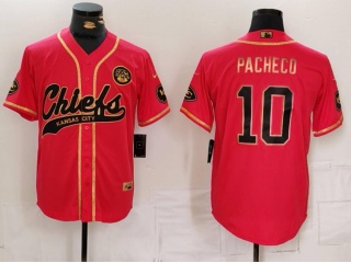 Kansas City Chiefs #10 Isiah Pacheco With Golden Name Baseball Jersey Red