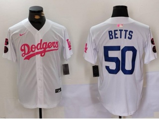 Los Angeles Dodgers #50 Mookie Betts with Pink/Blue Number Jersey White