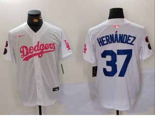 Los Angeles Dodgers #37 Teoscar Hernández with Pink/Blue Number Jersey White